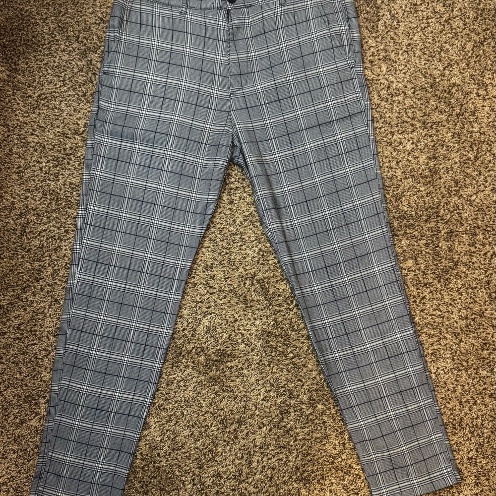 Hollister Pants 33x32 (Fits 33x30) Men Gray Skinny Chino Epic Flex Plaid Trouser